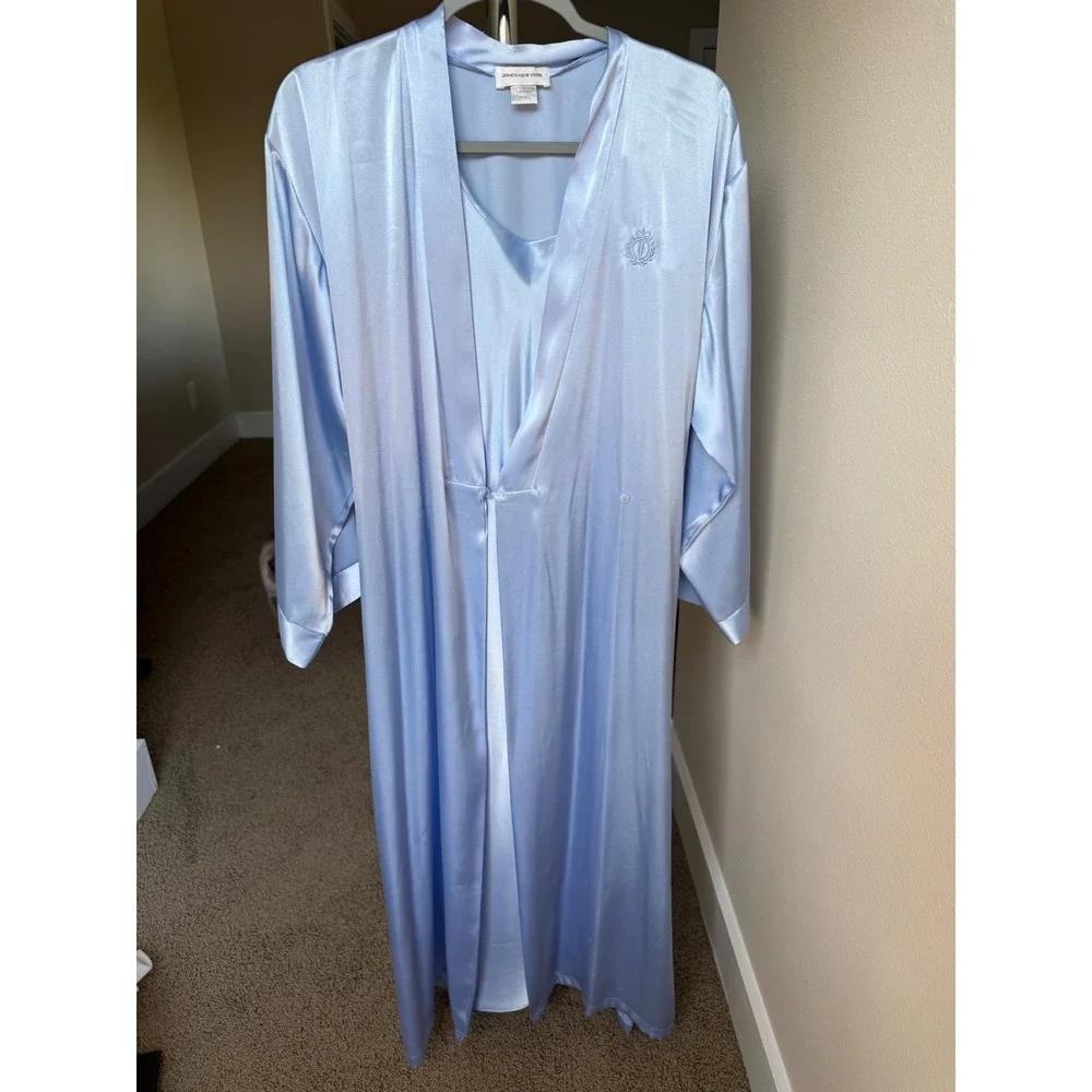 Jones New York Robe & Nightgown Blue Satin Long Maxi Size S